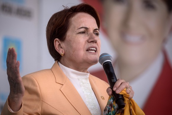 ANTAKYA, TURKEY - JUNE 01: Leader of Turkey's Iyi (Good) Party and presidential candidate, Meral Aksener speaks to supporters at a rally on June 1, 2018 in Antakya, Turkey. Meral Aksener and party mem ...