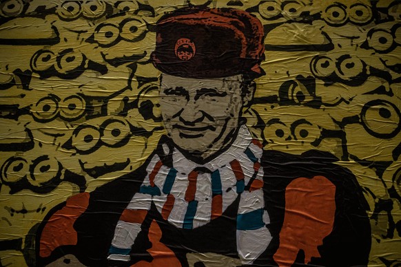 Das Graffiti des italienischen Stadtkünstlers TVBoy, Salvatore Benintende, mit dem Titel „Ich – Einfach Unverbesserlich 4“: Ein Karrikatur Putins in Barcelona.