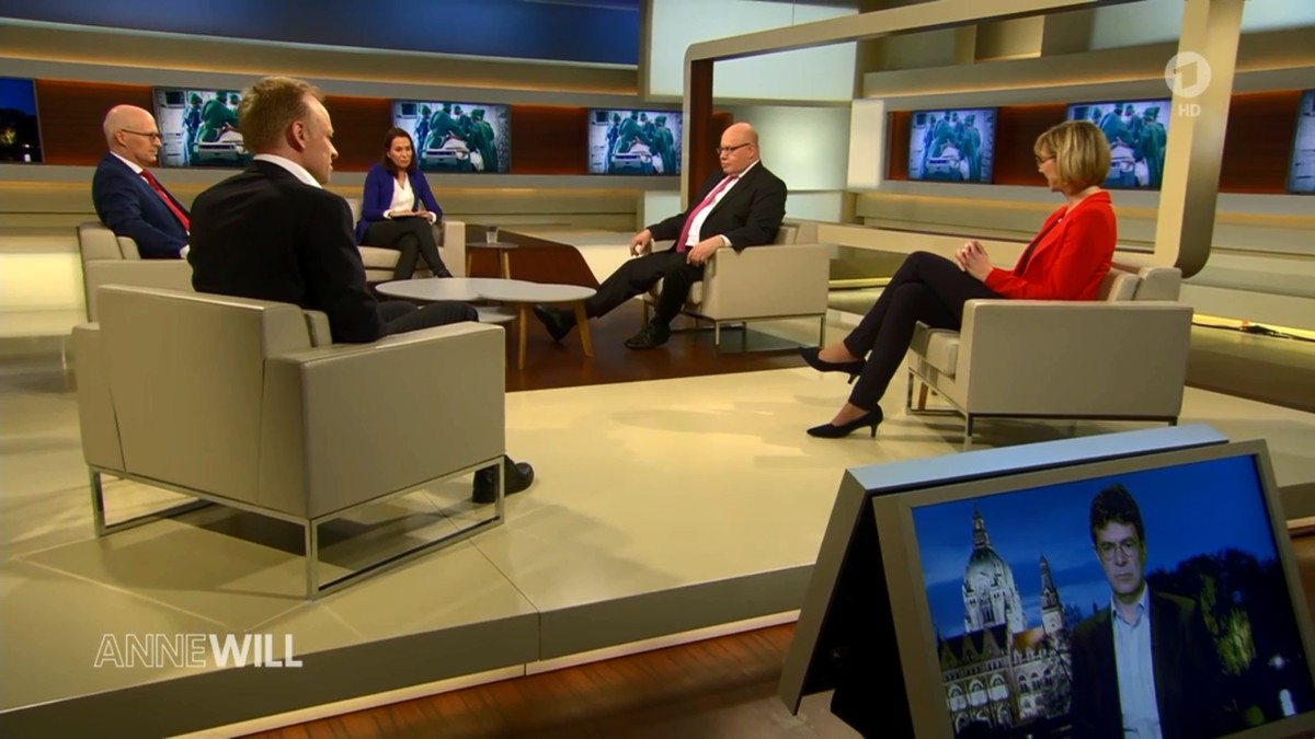 Die Gäste bei "Anne Will" (v.l.n.r.): Peter Tschentscher, Clemens Fuest, Peter Altmaier und Susanne Johna.