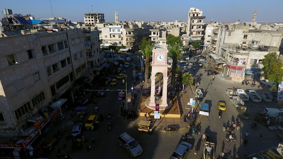 FILE PHOTO:A general view taken with a drone shows the Clock Tower of the rebel-held Idlib city, Syria June 8, 2017. REUTERS/Ammar Abdullah/File Photo