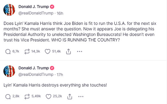 Donald Trump wütet auf Truth Social über Harris, Biden und Fox News.