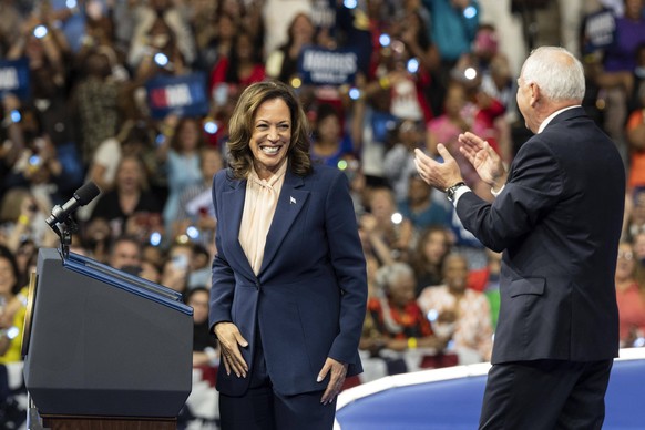 August 6, 2024, Philadelphia, Pennsylvania, United States: Vice President Kamala Harris speaks at the rally in Liacouras Center at Temple University in Philadelphia, PA on August 6, 2024 to introduce  ...