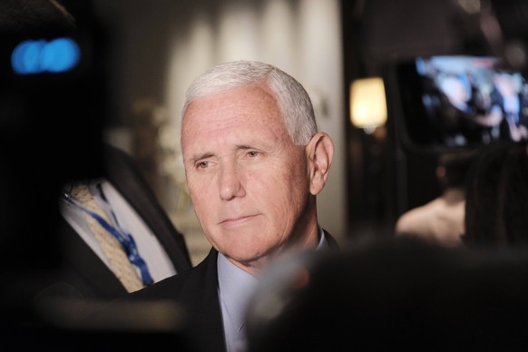 August 18, 2023, Atlanta, Georgia, USA: Republican Presidential hopeful, former Vice President Mike Pence speaks to the media at an event called The Gathering in Atlanta where several presidential hop ...