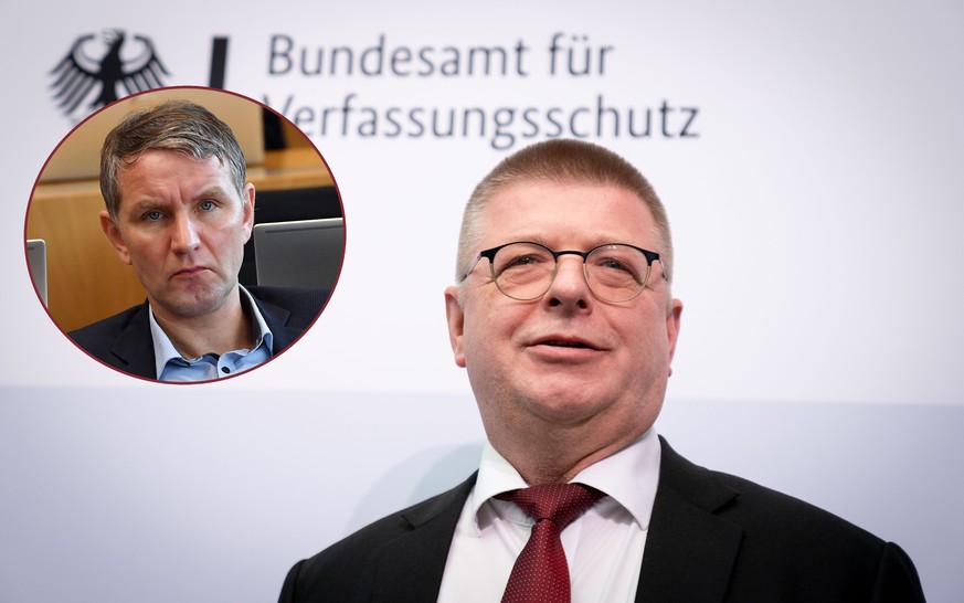 Der Präsident des Verfassungsschutzes, Thomas Haldenwang. Björn Höcke (kl. Bild) wird zum rechten Flügel gezählt.