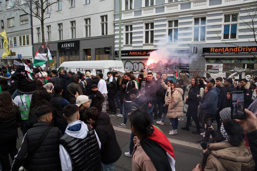 April 22, 2022, Berlin, Germany: People gathered in Berlin on April 22, 2022, for a pro-Palestinian demonstration to protest over the ongoing IsraeliÃ¢â¬âPalestinian conflict. (Credit Image: Â© Mic ...