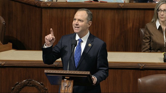 House Intelligence Committee Chairman Adam Schiff, D-Calif., speaks as the House of Representatives debates the articles of impeachment against President Donald Trump at the Capitol in Washington, Wed ...