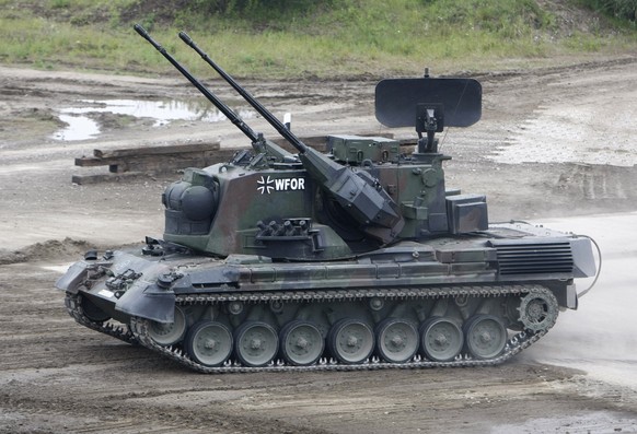 FILE - An anti-aircraft cannon tank &quot;Gepard 1A2&quot; during an exercise of the German army on the training area in Munster, Germany, June 15, 2009. Germany has promised to supply Ukraine with 30 ...