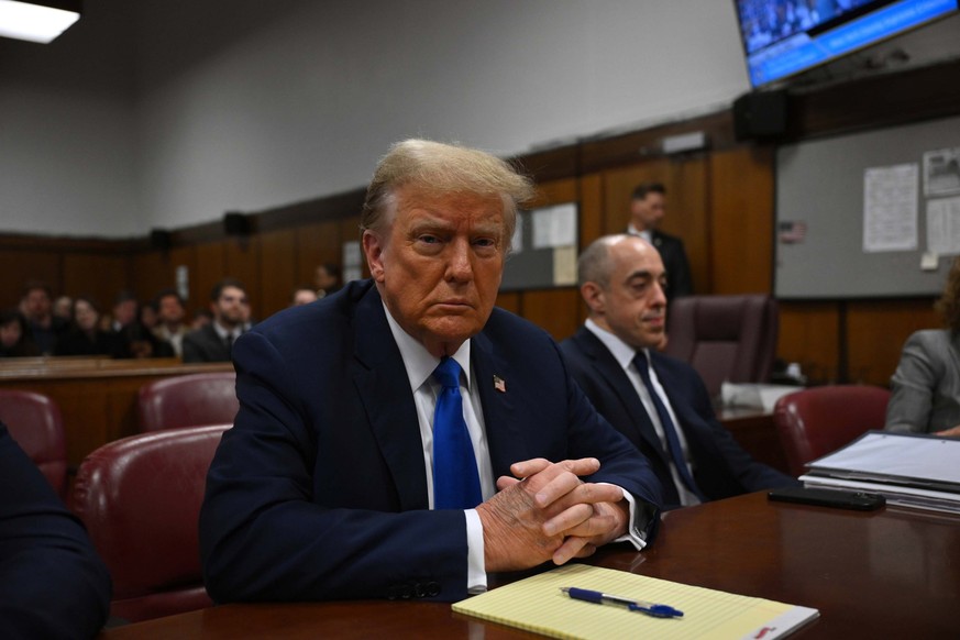 News: Day 5: Trump Hush Money Trial Apr 22, 2024 New York, NY, USA Former president and Republican presidential candidate Donald Trump sits in court ahead of todays opening arguments on April 22, 2024 ...