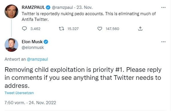 Musk-Tweet vom 24. November 2022.