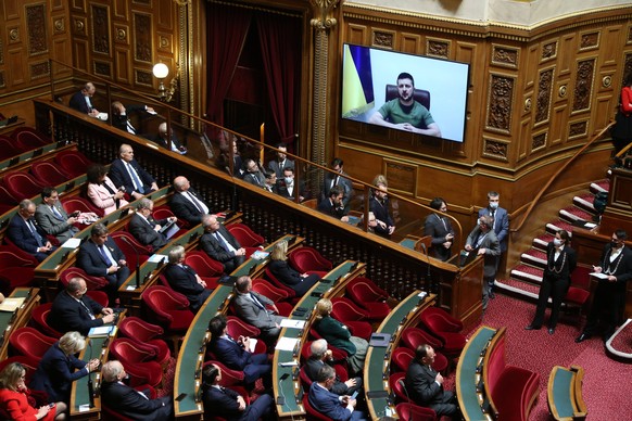 Wolodomyr Selenskyj bei seiner Video-Rede vor dem französischen Parlament.