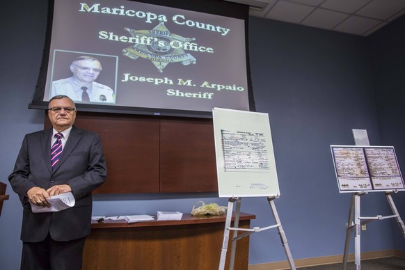 July 17, 2012 - Arizona, U.S - Maricopa County Sheriff JOE ARPAIO at the podium before his announcement that President Obama s birth certificate is not authentic. Arpaio said his investigation proves  ...