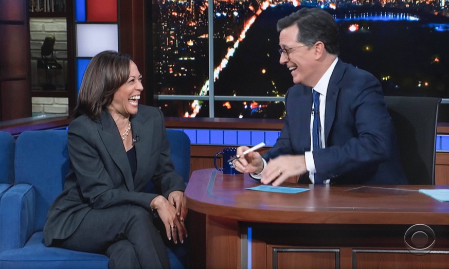 August 14, 2020 - New York, New York, U.S. - A screen grab of Senator KAMALA HARRIS D-CA appearing on the CBS Late Night with STEPHEN COLBERT in November of 2019. New York U.S. - ZUMAce6_ 20200814_zaf ...