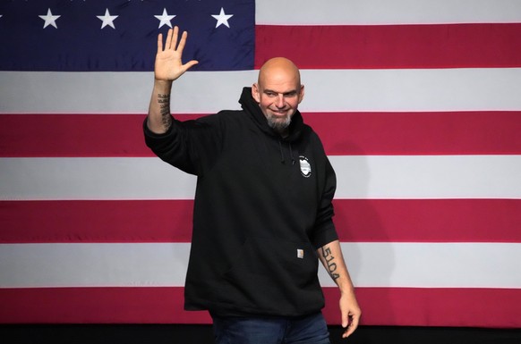 Pennsylvania Lt. Gov. John Fetterman, Democratic candidate for U.S. Senate from Pennsylvania, takes the stage at an election night party in Pittsburgh, early Wednesday, Nov. 9, 2022. (AP Photo/Gene J. ...
