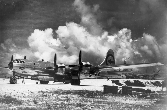 In this image provided by the U.S. Air Force, the Boeing B-29 named the &quot;Enola Gay&quot; is seen on Tinian in the Marianas Islands. (U.S. Air Force via AP)