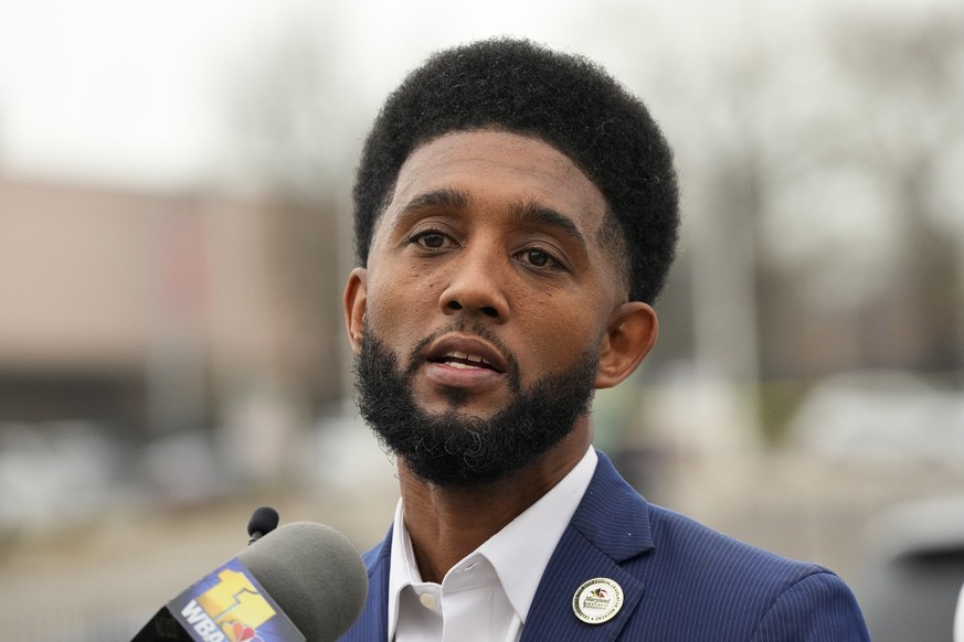 FILE - Mayor Brandon Scott speaks to reporters during a news conference in Baltimore on Wednesday, Jan. 4, 2023, at the site of a shooting near Edmondson Westside High School. Gov. Wes Moore, who took ...