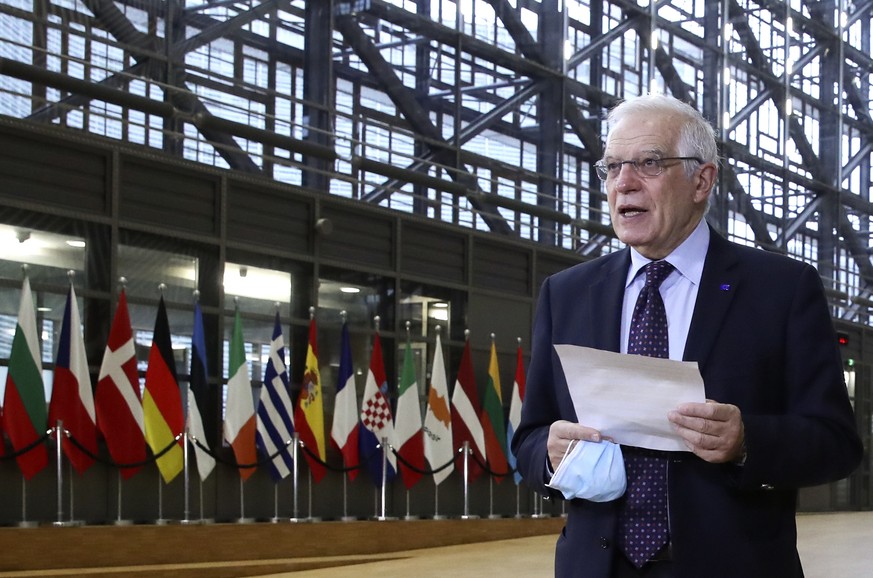 Josep Borrell, EU-Außenbeauftragter, am Montag in Brüssel vor dem Treffen der EU-Außenminister. Die EU brachte am Montag neue Sanktionen gegen Russland auf den Weg.