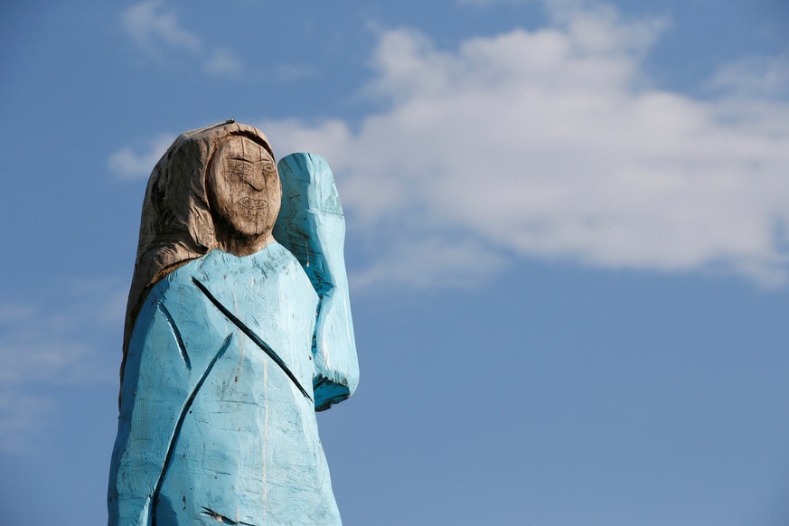 Life-size wooden sculpture of U.S. first lady Melania Trump is officially unveiled in Rozno, near her hometown of Sevnica, Slovenia, July 5, 2019. REUTERS/Borut Zivulovic