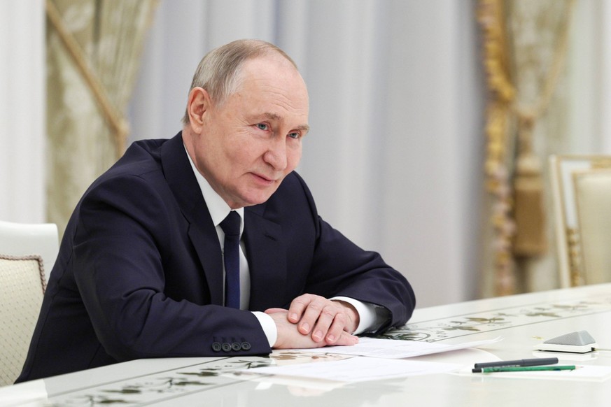 RUSSIA, MOSCOW - FEBRUARY 6, 2025: Russia s President Vladimir Putin is seen during a ceremony at the Kremlin to present state awards to young scientists for contribution to science and innovation in  ...