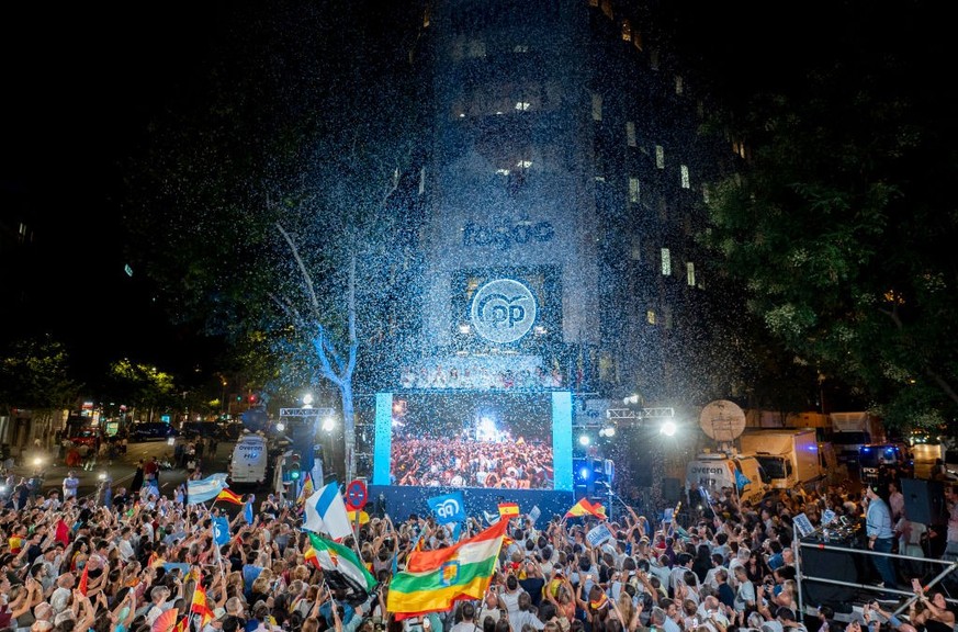 MADRID, SPAIN - JULY 24: PP celebration during the follow up of the general election day at the PP headquarters in Genova street, July 23, 2023, in Madrid, Spain. All Spaniards have been called today, ...