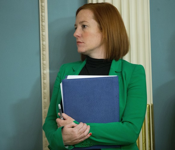 State Department spokeswoman Jen Psaki stands in on a meeting in Washington, Friday, Feb. 27, 2015. President-elect Joe Biden will have an all-female communications team at his White House, led by cam ...