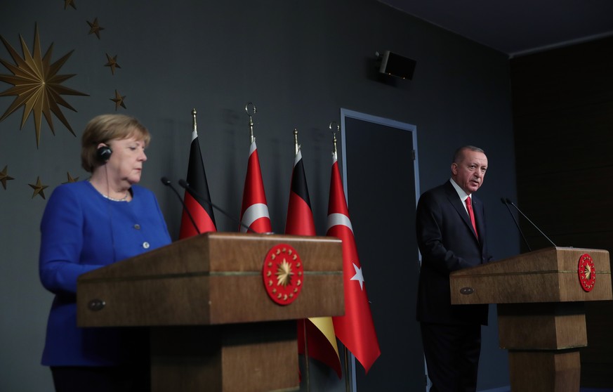 Angela Merkel und Recep Tayyip Erdogan bei der Pressekonferenz.