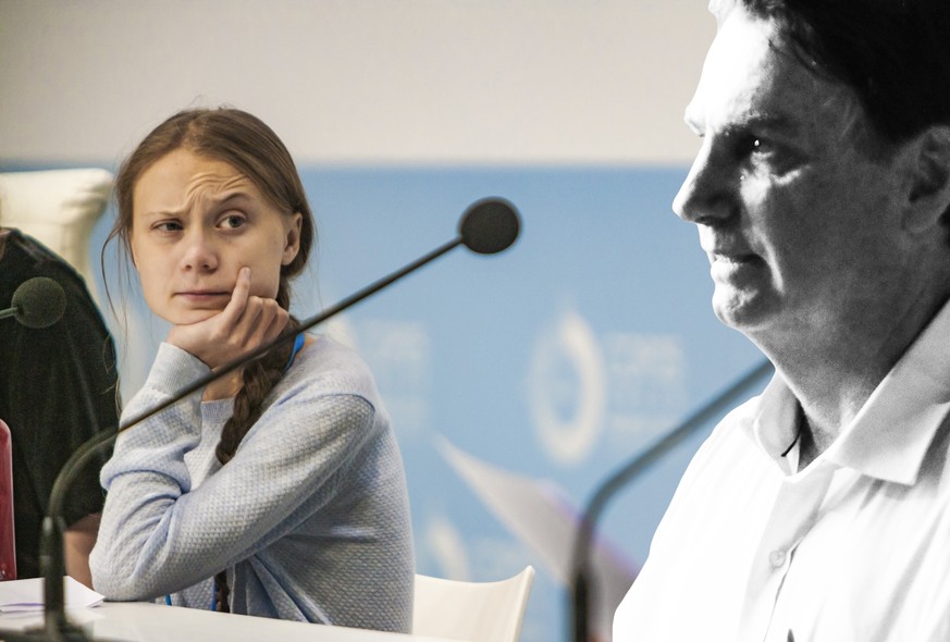 December 9, 2019, Madrid, Madrid, Spain: Greta Thunberg looks a colleague in a Fridays for Future NGO press conference in the COP25 Summit, Madrid. Madrid Spain PUBLICATIONxINxGERxSUIxAUTxONLY - ZUMAa ...