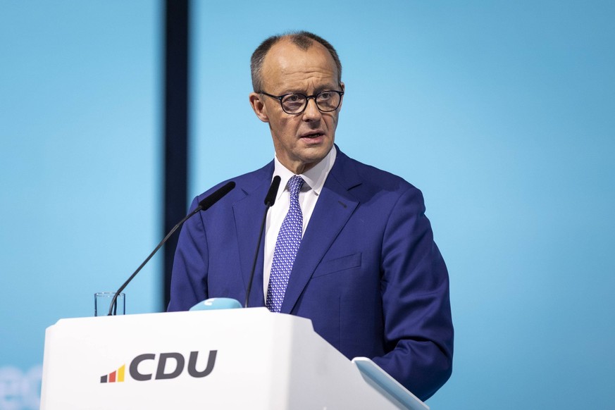 Friedrich Merz, CDU-Parteivorsitzender, aufgenommen im Rahmen des CDU-Parteitages in Berlin, 03.02.2025. Auf dem Parteitag soll ein Sofortprogramm verabschiedet werden, welches nach einer erfolgreiche ...