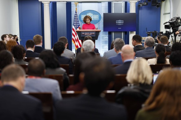 DC: White House Press Secretary Karine Jean-Pierre White House Press Secretary Karine Jean-Pierre speaks during a press briefing in the James S. Brady Press Briefing Room, at the White House in Washin ...