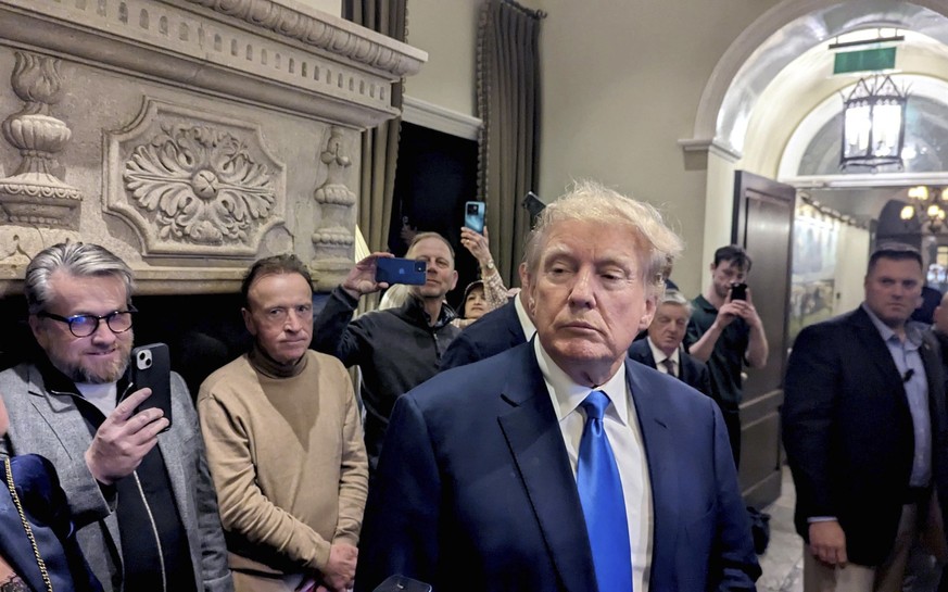 Former US president Donald Trump speaks to reporters as he arrives at Trump International Golf Links &amp; Hotel in Doonbeg, Co. Clare, during his visit to Ireland, Wednesday May 3, 2023. ( Cillian Sh ...