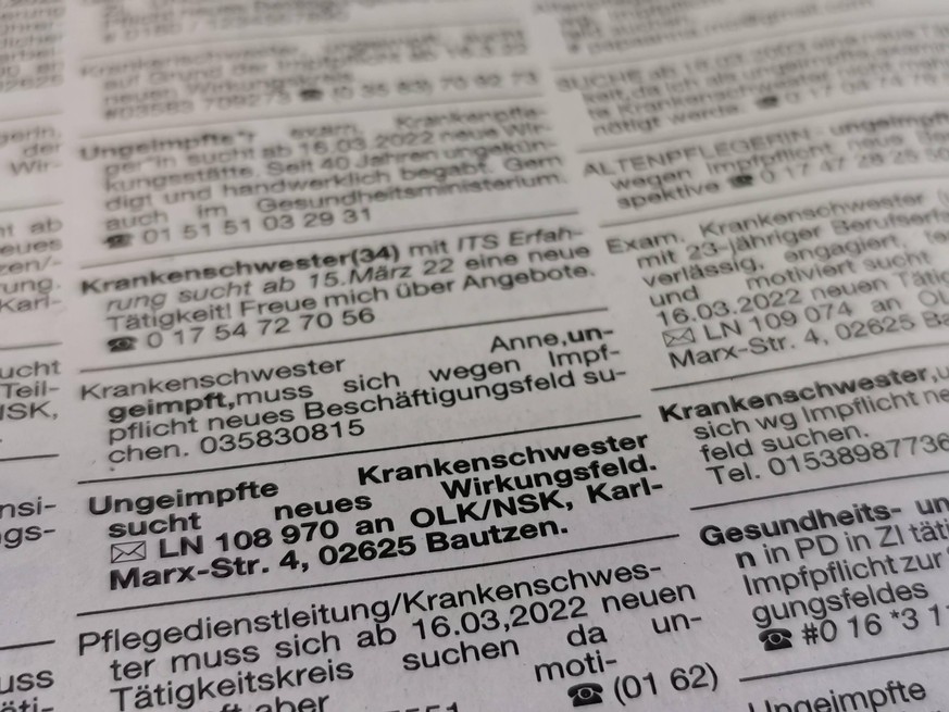 Massenweise Stellengesuche von vermeintlichen Pflegekräften finden sich derzeit in deutschen Lokalzeitungen. 