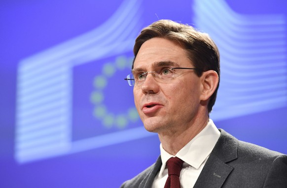 European Commission Vice-President Jyrki Tapani Katainen speaks during a media conference regarding steel tariffs at EU headquarters in Brussels on Friday, March 9, 2018. The European Union's top trad ...