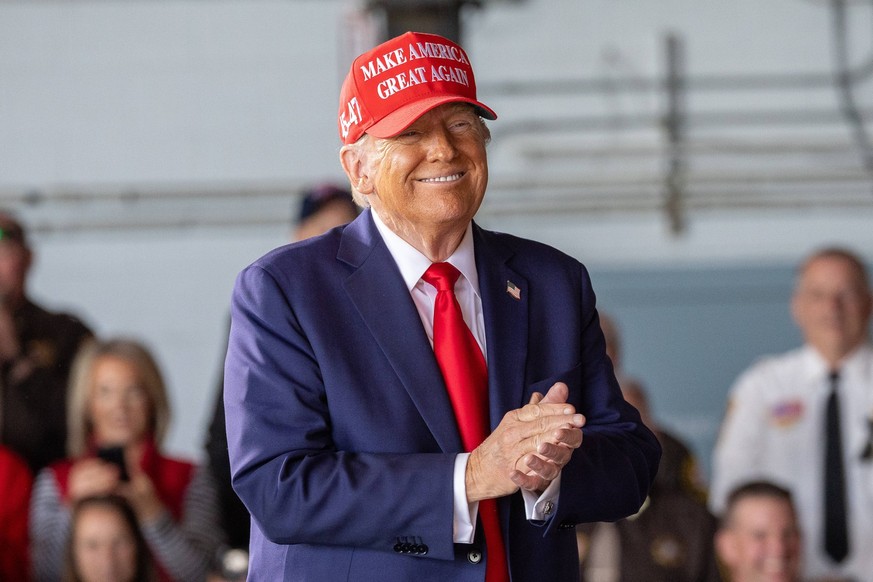 Donald Trump Holds Rally At Dodge County Airport In Juneau, Wisconsin. Former President Donald Trump, the Republican presidential nominee, holds a campaign rally at Dodge County Airport in Juneau, Wis ...