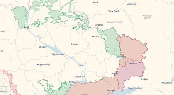 Die Karte zeigt die russische Region Belgorod, die sich direkt an der Grenze zur Ukraine befindet.