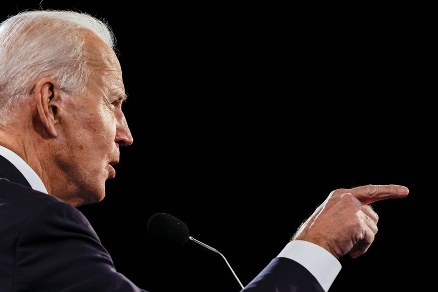 Democratic presidential nominee Joe Biden makes a point during final presidential debate with President Donald Trump at Belmont University on Thursday, October 22, 2020 in Nashville, Tennessee. This i ...