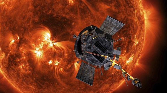 This image made available by NASA shows an artist&#039;s rendering of the Parker Solar Probe approaching the Sun. It&#039;s designed to take solar punishment like never before, thanks to its revolutio ...