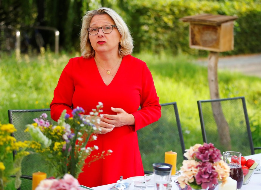 German Environment Minister Svenja Schulze speaks to media in the garden at her ministry in Berlin, Germany, September 4, 2019. REUTERS/Hannibal Hanschke