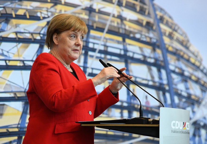 German Chancellor Angela Merkel speaks during a health congress of the Christian Democratic Union and the Christian Social Union (CDU/CSU) parliamentary fraction in Berlin, Germany, May 8, 2019. REUTE ...