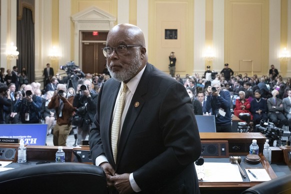 Chairman Bennie Thompson, D-Miss., leaves after the House select committee investigating the Jan. 6 attack on the U.S. Capitol held its final meeting on Capitol Hill in Washington, Monday, Dec. 19, 20 ...