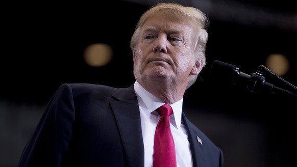 FILE - In this May 29, 2018 file photo, President Donald Trump pauses while speaking at a rally at the Nashville Municipal Auditorium, in Nashville, Tenn. Trump's personal attorney wants a federa ...