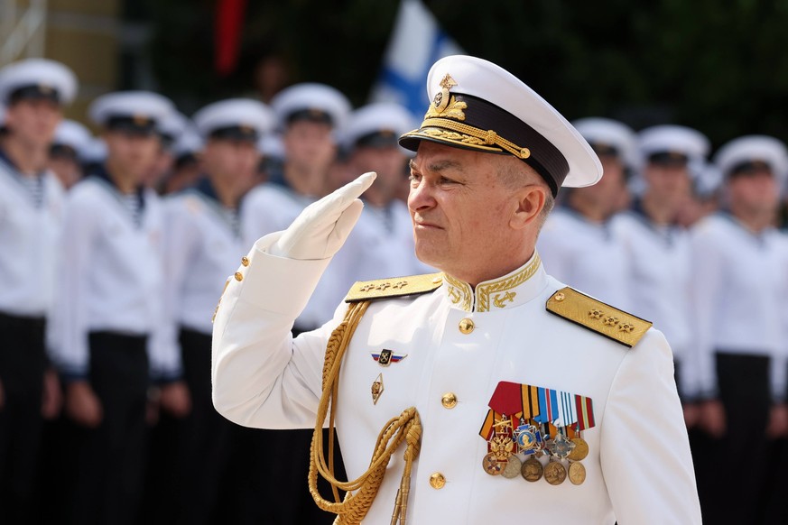 RUSSIA, SEVASTOPOL - JUNE 18, 2023: Russian Black Sea Fleet Commander, Admiral Viktor Sokolov is seen during a graduation ceremony at the Nakhimov Black Sea Higher Naval School. Sergei Malgavko/TASS P ...