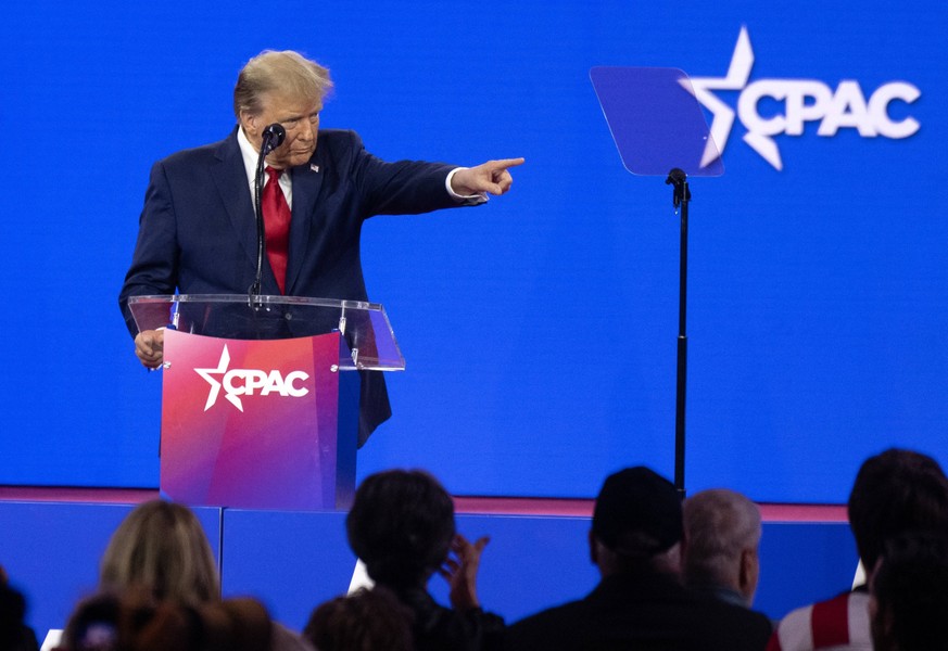 Former United States President Donald J Trump makes remarks at the 2024 Conservative Political Action Conference CPAC in National Harbor, Maryland, U.S., on Saturday, February 24, 2024. Credit: Ron Sa ...