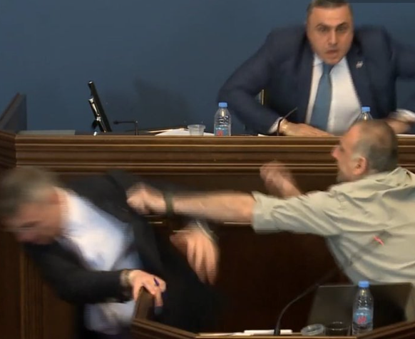 Im Parlament von Georgien löste eine Debatte um das "Agentengesetz" eine Schlägerei aus.