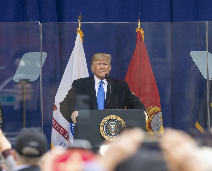 President Donald Trump attends Veterans Day Parade President Donald J. Trump speaks during Veterans Day Parade s opening ceremony at Madison Square Park New York New York United States PUBLICATIONxINx ...