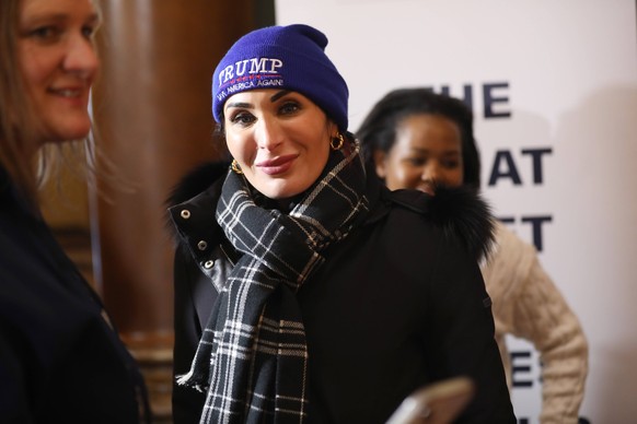 January 10, 2024, Des Moines, Iowa, Usa: Political activist LAURA LOOMER appears at a rally opposing the carbon pipeline at the Iowa State Capitol ahead of the Iowa caucuses in Des Moines. Des Moines  ...