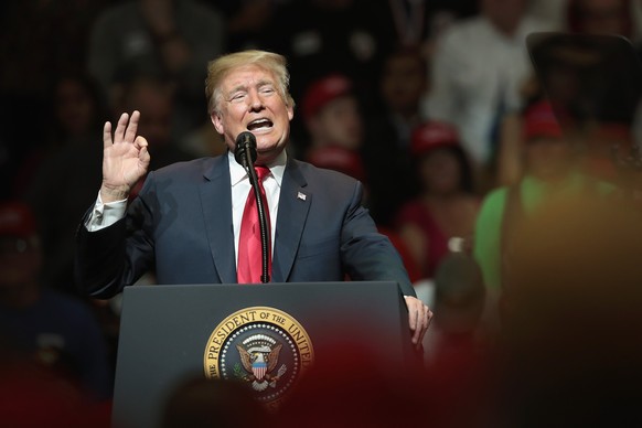 ELKHART, IN - MAY 10: President Donald Trump speaks to supporters at a campaign rally on May 10, 2018 in Elkhart, Indiana. The crowd filled the 7,500-person-capacity gymnasium. (Photo by Scott Olson/G ...
