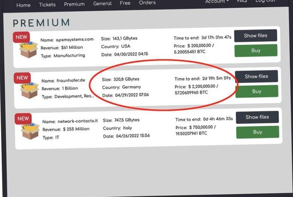 Zum Inhalt der angeblich bei einem Fraunhofer-Forschungsinstitut gestohlenen Dateien ist wenig bekannt. Der Kaufpreis beträgt 2,2 Millionen Dollar in Bitcoin.