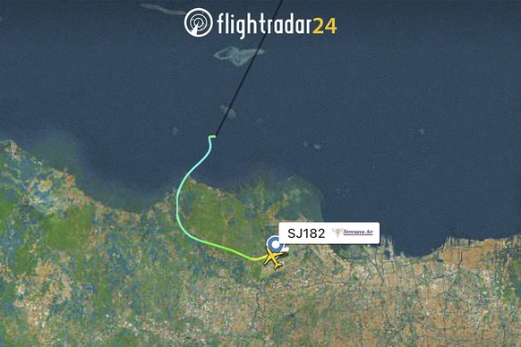 Gambar radar ini menunjukkan rute penerbangan Sriwijaya Air Penerbangan 182 Indonesia sebelum menghilang dari radar.