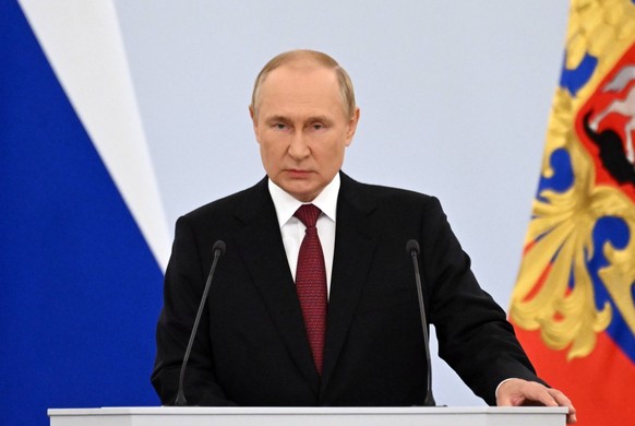 Russia Putin New Territories Accession 8287106 30.09.2022 Russian President Vladimir Putin delivers a speech during a ceremony of signing the agreements that will formally reunite Zaporizhzhia and Khe ...