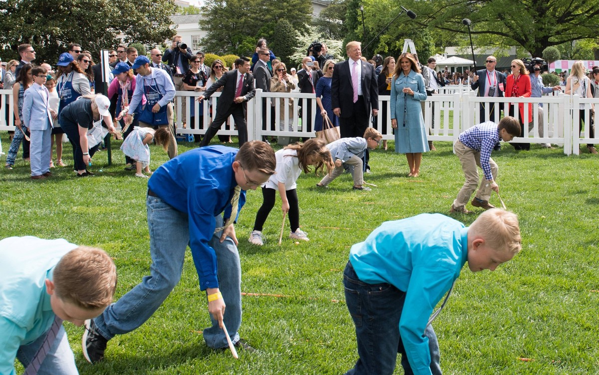 President Trump at the First Lady Host the White House Easter Egg Roll United States President Donald J. Trump, accompanied by First Lady Melania Trump and the Easter Bunny, delivers remarks at the Wh ...