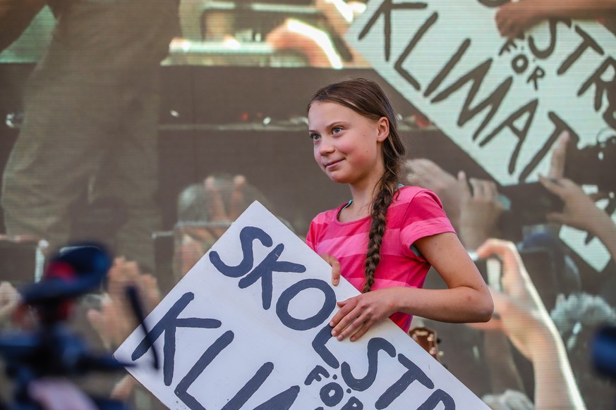 September 20, 2019, New York, New York, United States of America: Swedish activist Greta Thunberg speaks during the Global Climate Strike demonstration in New York, U.S., on Friday, Sept. 20, 2019. Pr ...